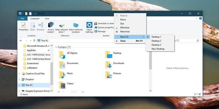 Moveto Desktop Move windows between virtual desktops in Windows 10