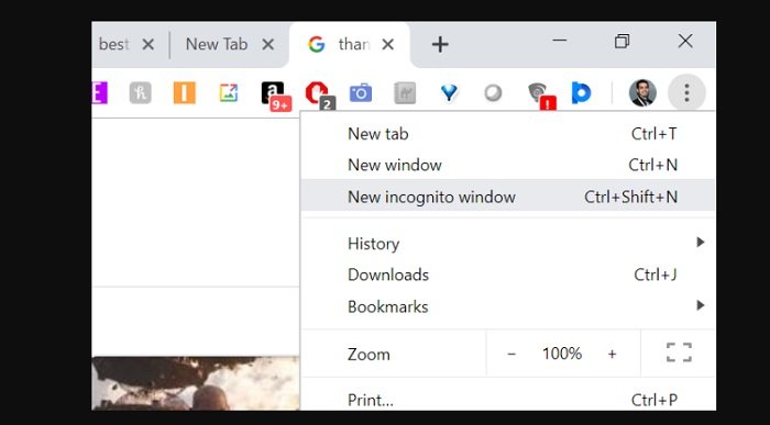Use incognito mode in Chrome