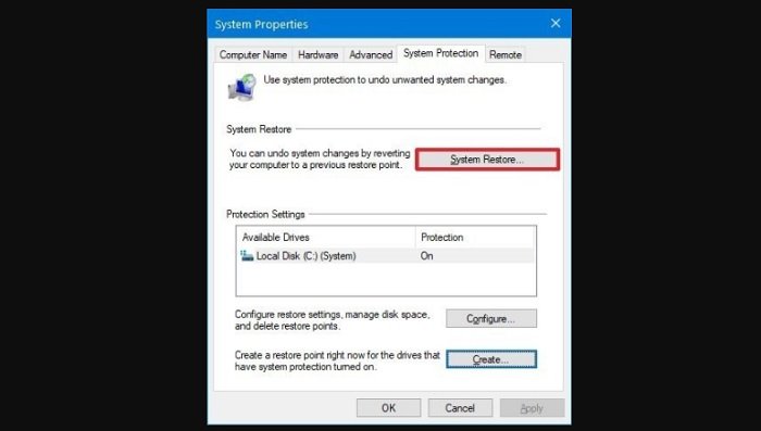 Restore previous working state in Windows