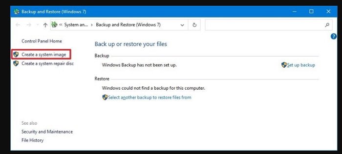 create backup with system image 1