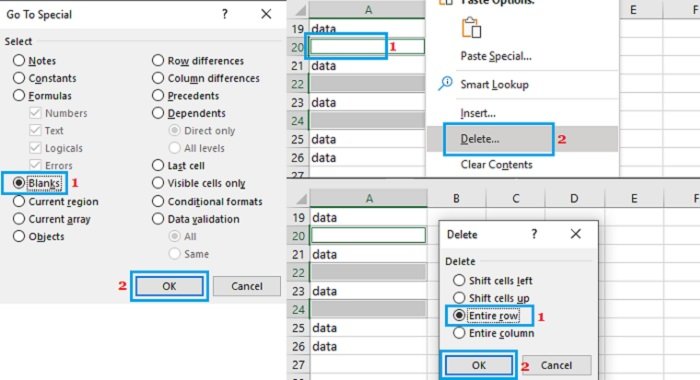 hide or delete blank rows in Excel 1