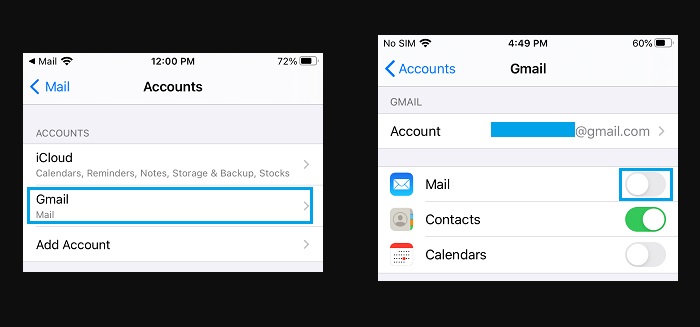 Delete Gmail account from iPhone Mail app