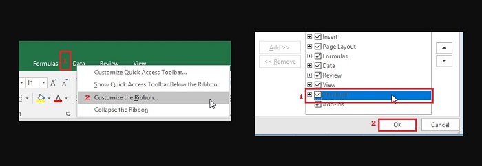 Add or Show Developer Tab in Excel Ribbon Menu