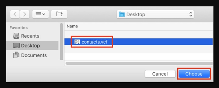 choose file import contacts to gmail