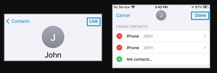 contacts link on iphone