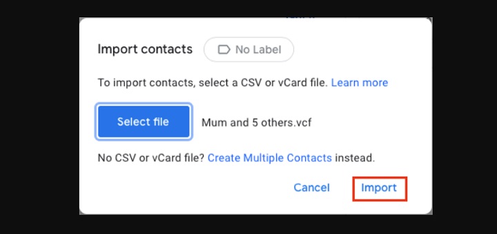 import contacts file to gmail