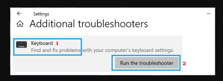 keyboard run the troubleshooters