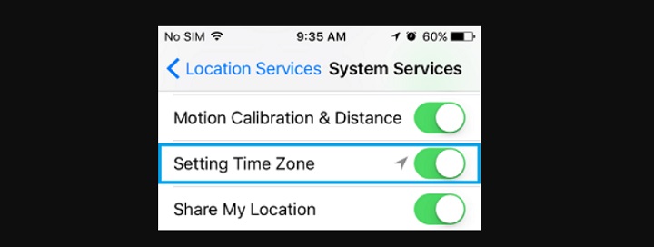 location services system settings time zone