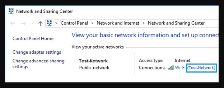 network and sharing center screen windows