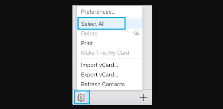 select all icloud contacts
