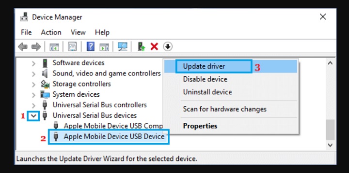 device manager update usb device