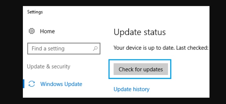 settings windows update